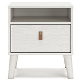 Luna 22 Inch Wood Nightstand, 1 Drawer, Faux Leather Knobs, White Finish