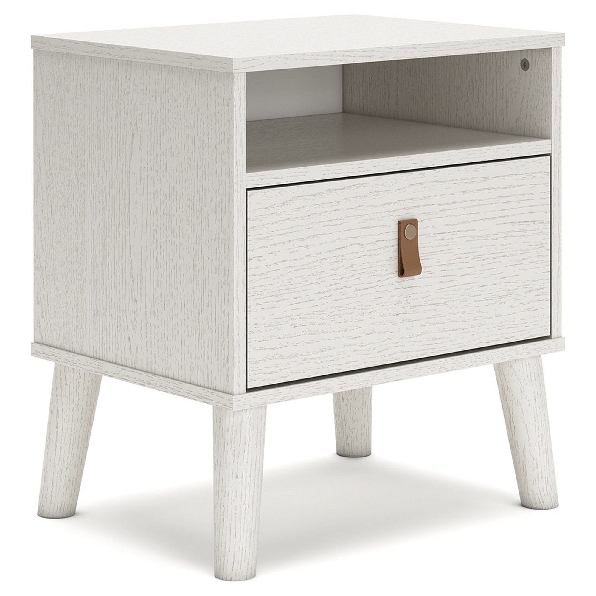 Luna 22 Inch Wood Nightstand, 1 Drawer, Faux Leather Knobs, White Finish