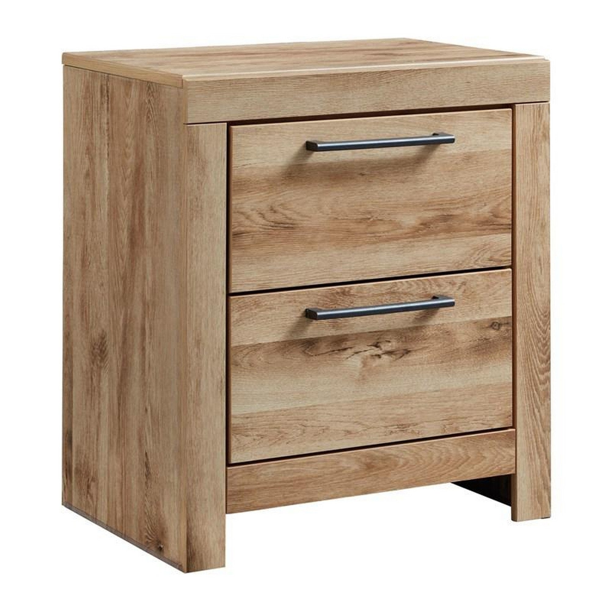 Amy 24 Inch Modern Wood Nightstand, 2 Drawers, 2 Usb Ports, Natural Brown