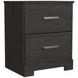 Wren 24 Inch Modern Rustic Wood Nightstand, 2 Drawers, Oak Grain, Black