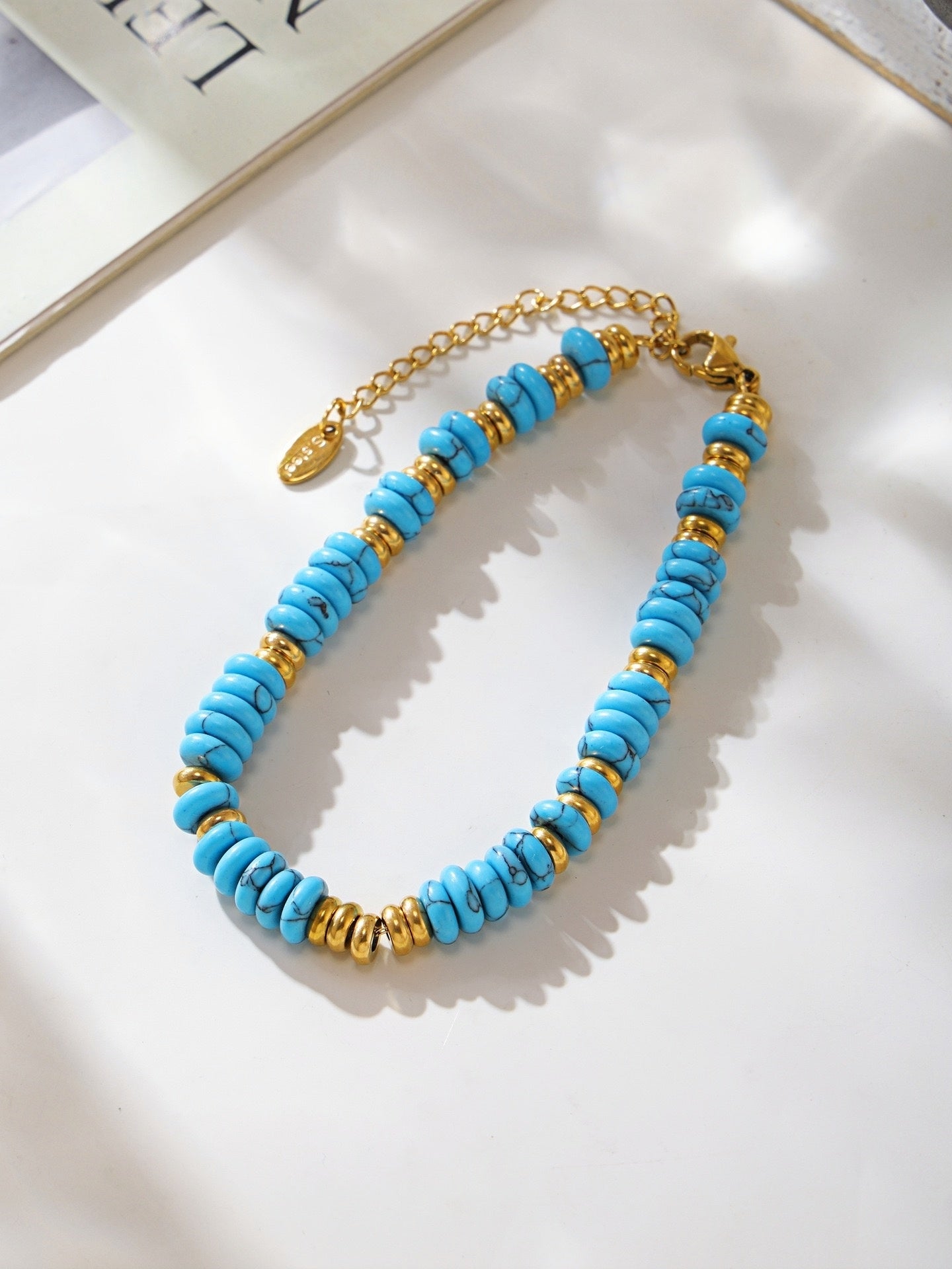 Elegant Turquoise & Gold-Tone Beaded Bracelet