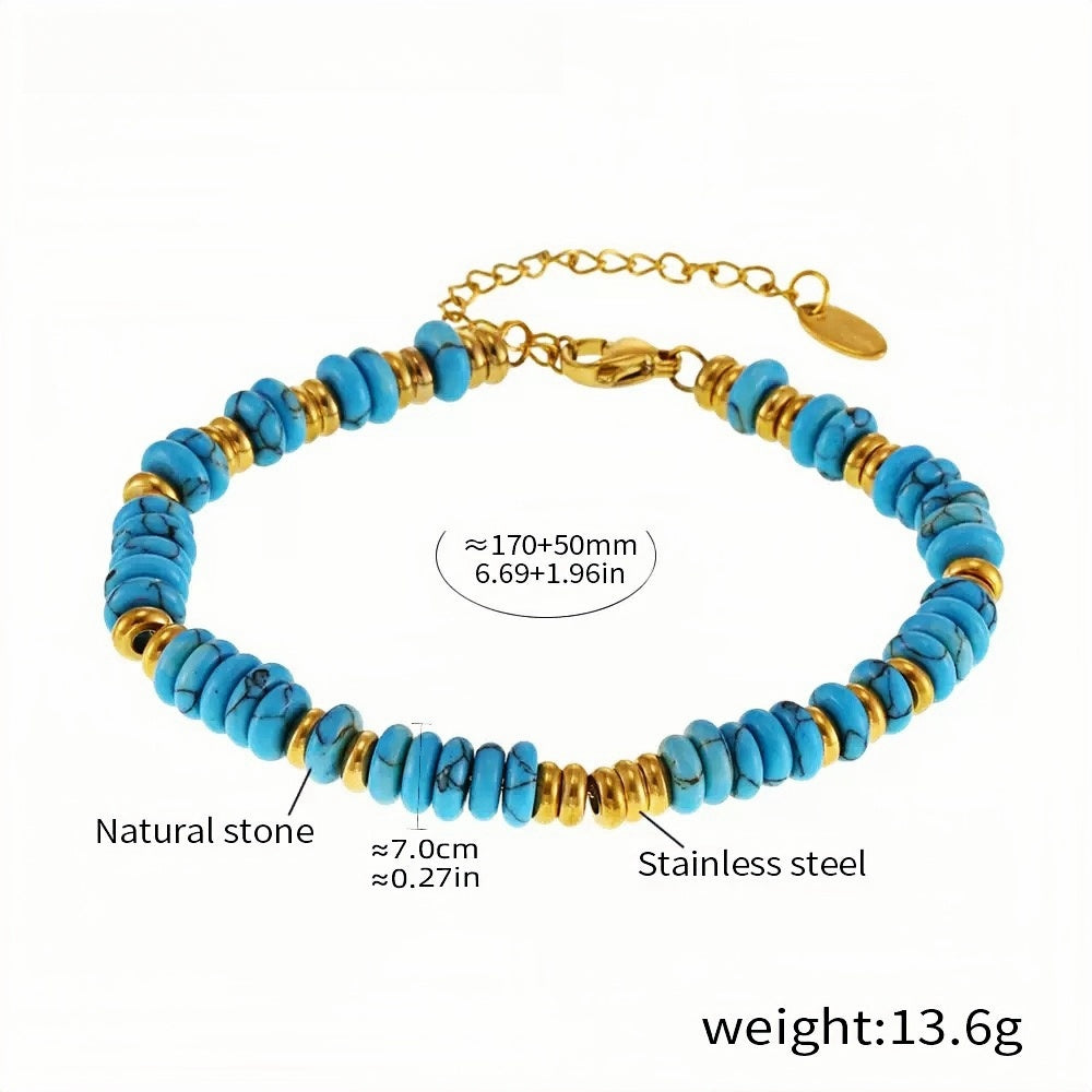 Elegant Turquoise & Gold-Tone Beaded Bracelet