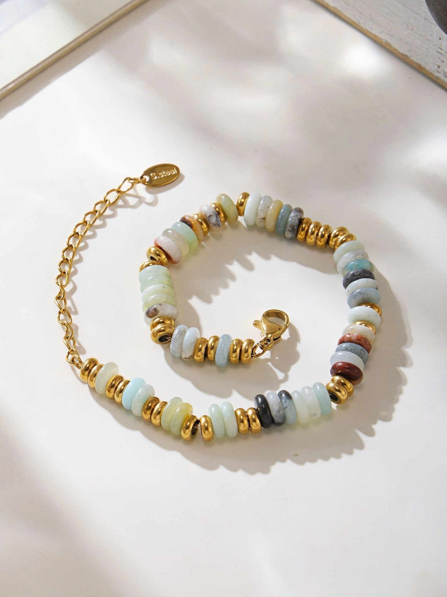 Natural Stone & Gold Stainless Steel Beaded Bracelet