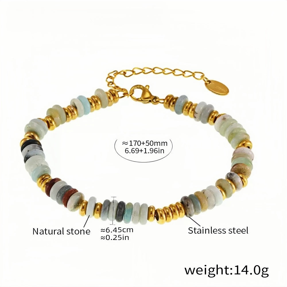 Natural Stone & Gold Stainless Steel Beaded Bracelet