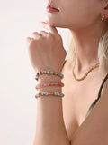 Natural Stone & Gold-Tone Stainless Steel Beaded Bracelet Adjustable Length