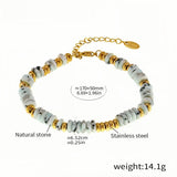 Natural Stone & Gold-Tone Stainless Steel Beaded Bracelet Adjustable Length
