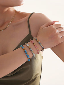 Elegant Pink Natural Stone & Gold Stainless Steel Beaded Bracelet Adjustable Length