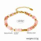 Elegant Pink Natural Stone & Gold Stainless Steel Beaded Bracelet Adjustable Length