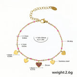 Pink Zircon Heart Charm Bracelet Dainty Gold-Plated Stainless Steel