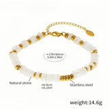 Elegant Natural Stone & Stainless Steel Beaded Bracelet Adjustable Length (6.69'' + 1.96'') 14.6g