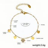 Elegant Gold Heart Charm Anklet with Zircon Centerpiece Adjustable Stainless Steel