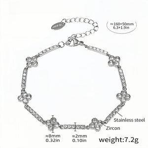 Elegant Zircon Flower Bracelet Stainless Steel, Adjustable 6.3''8.2''