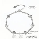 Elegant Zircon Flower Bracelet Stainless Steel, Adjustable 6.3''8.2''
