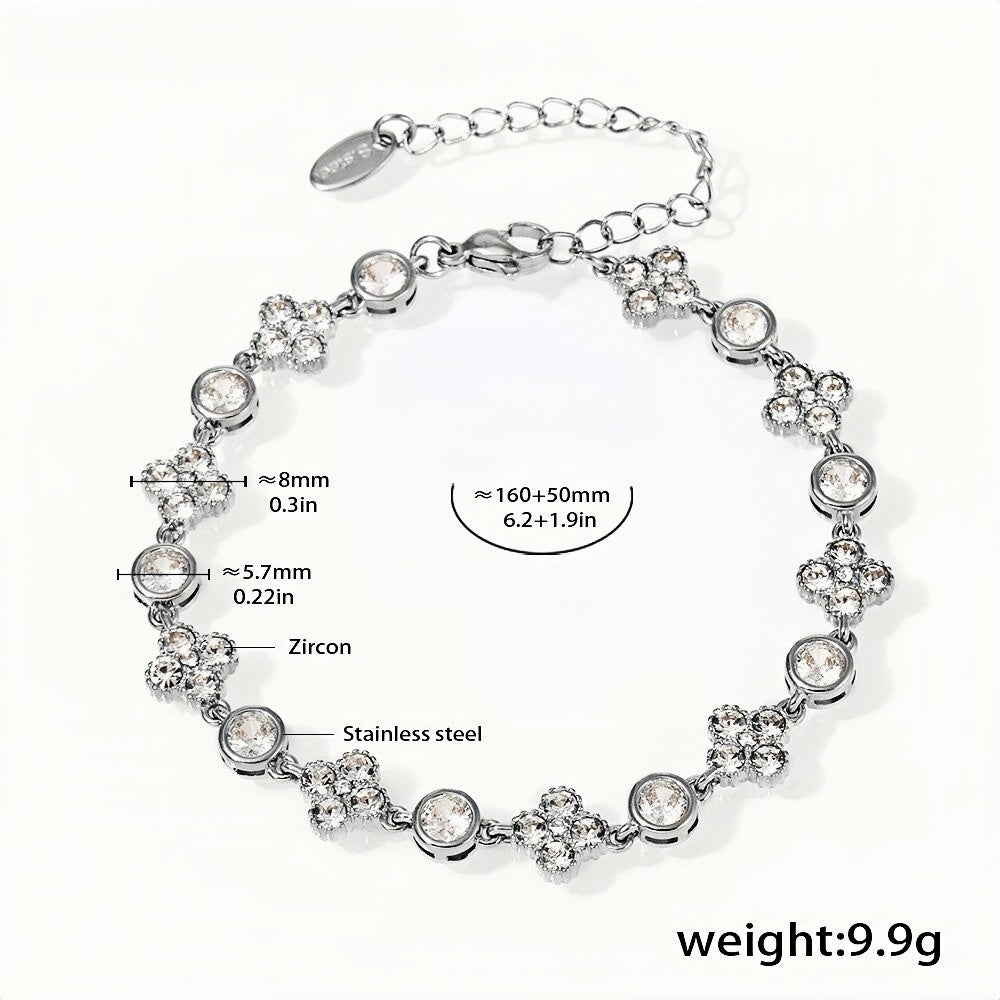 Elegant Zircon Flower Bracelet in Stainless Steel Adjustable 6.2'' to 8.1''