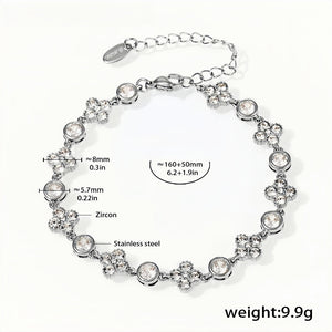 Elegant Zircon Flower Bracelet in Stainless Steel Adjustable 6.2'' to 8.1''