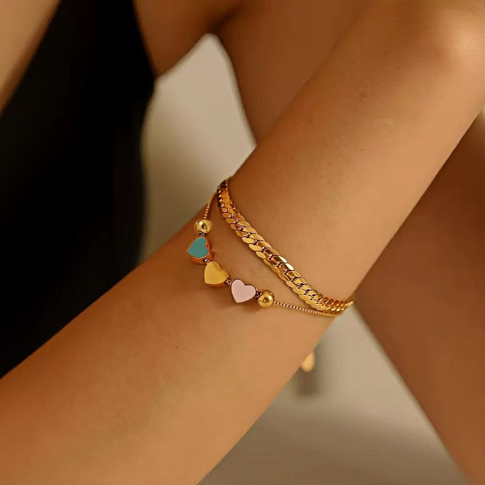 Elegant Gold Stainless Steel Heart Charm Bracelet for Women