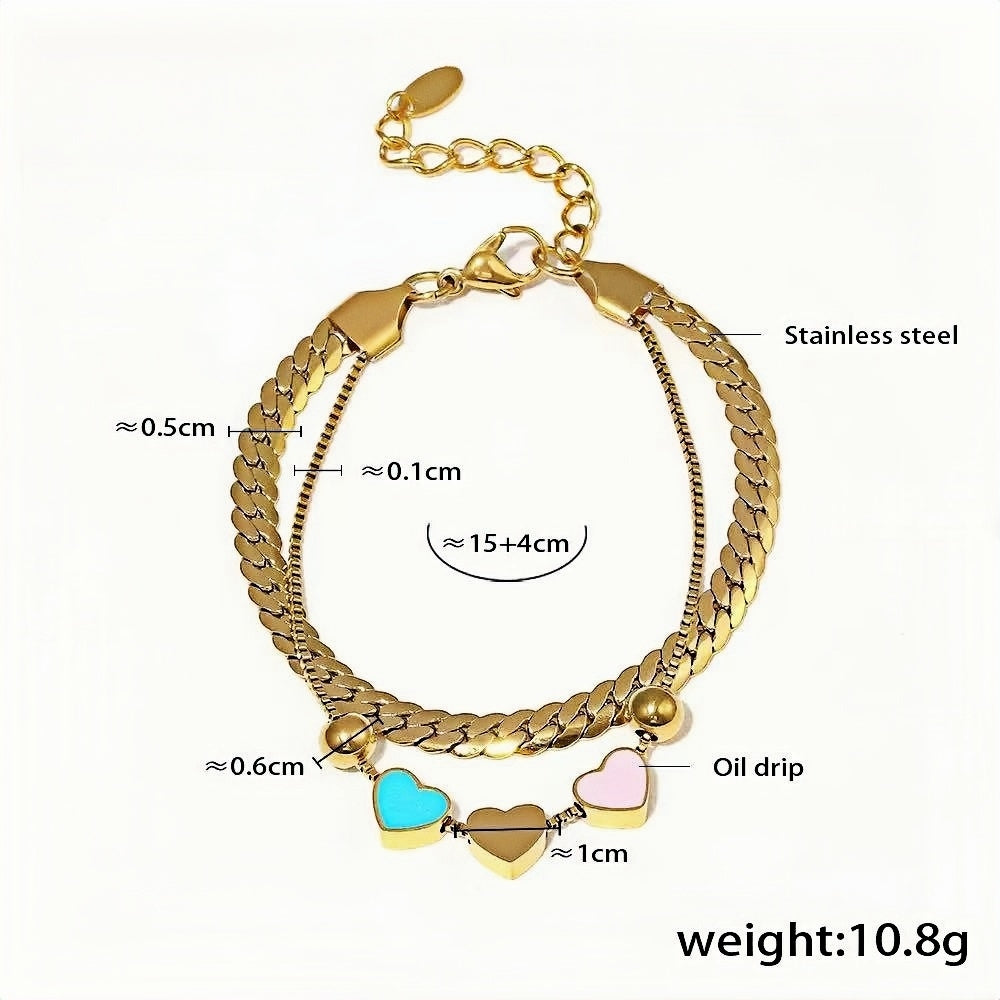 Elegant Gold Stainless Steel Heart Charm Bracelet for Women
