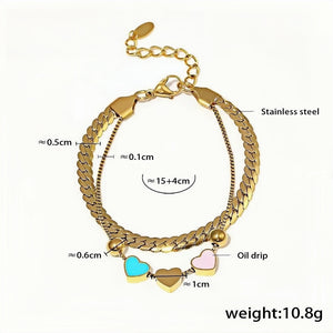 Elegant Gold Stainless Steel Heart Charm Bracelet for Women