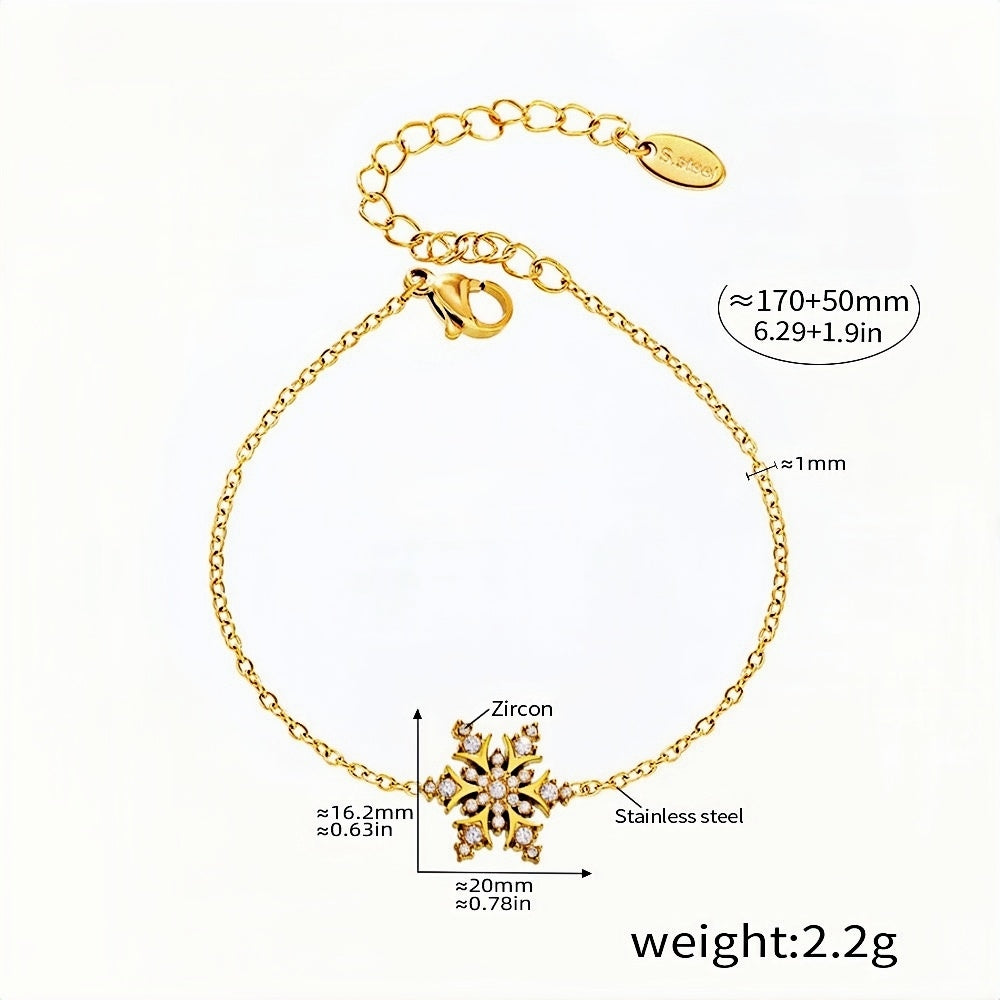 Elegant Gold-Plated Stainless Steel Zircon Charm Bracelet for Women