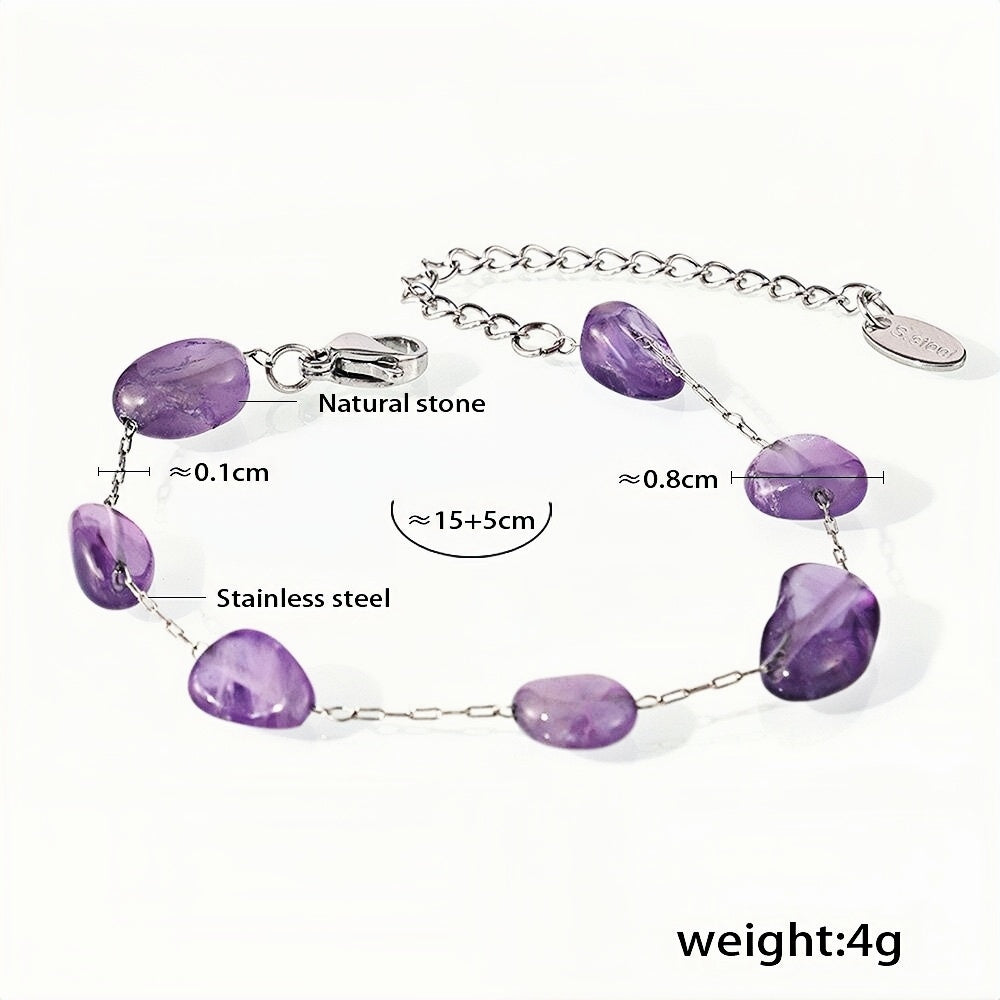 Minimalist Amethyst Natural Stone Bracelet with Stainless Steel Chain