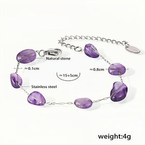 Minimalist Amethyst Natural Stone Bracelet with Stainless Steel Chain
