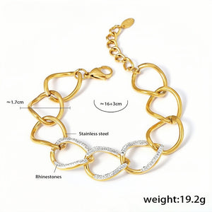 Elegant Gold-Tone Stainless Steel Chain Bracelet with Rhinestone Accents Adjustable Length