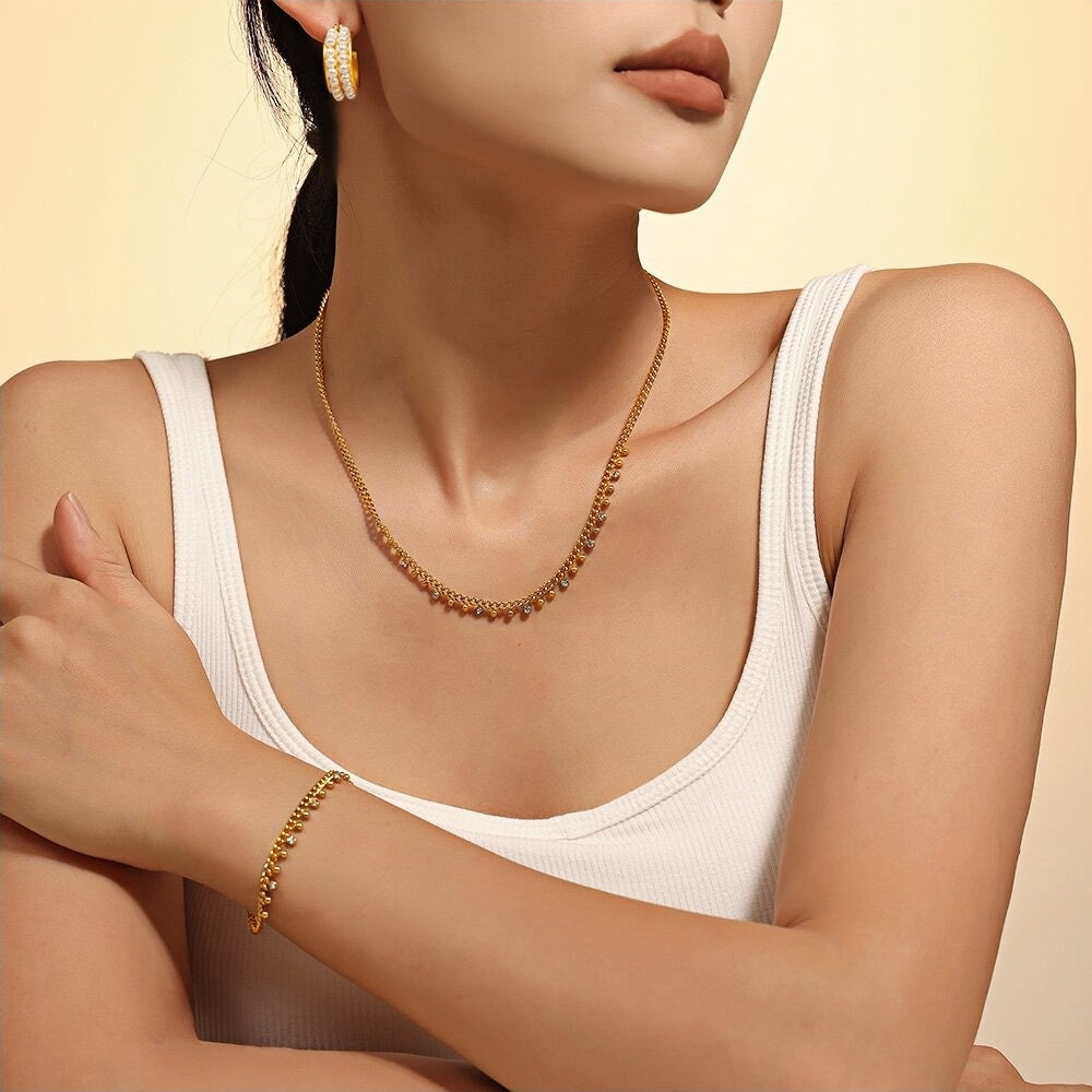 Elegant Gold-Plated Titanium Steel Anklet with Rhinestone Charms Adjustable Length