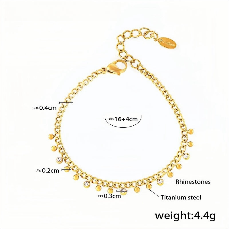 Elegant Gold-Plated Titanium Steel Anklet with Rhinestone Charms Adjustable Length