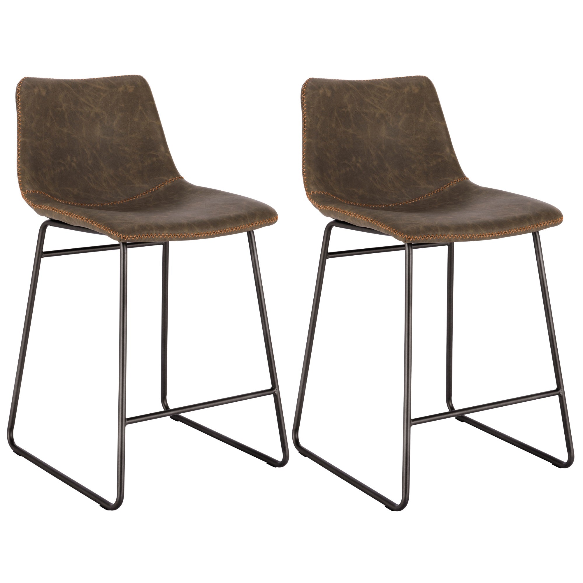 Amerihome Classic Faux Leather 24 Inch Counter Height Chair Set - Coffee