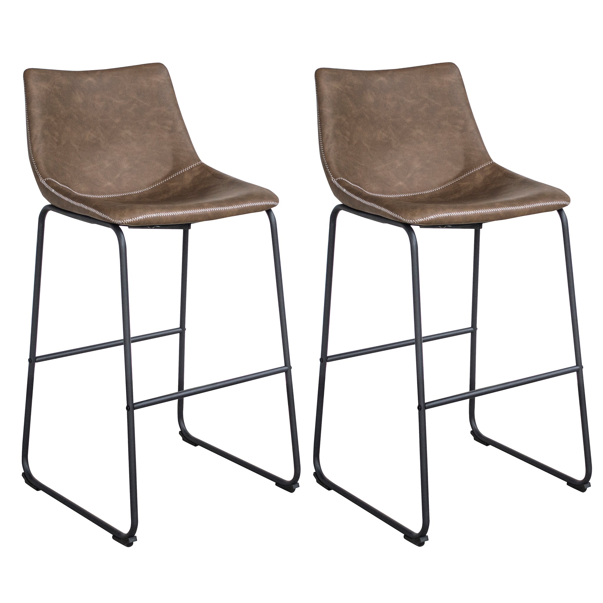 Amerihome Classic Faux Leather Bar Chair Set - Coffee