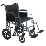 Bariatric Heavy Duty Transport Wheelchair with Swing Away Footrest, 20 Seat, Blue