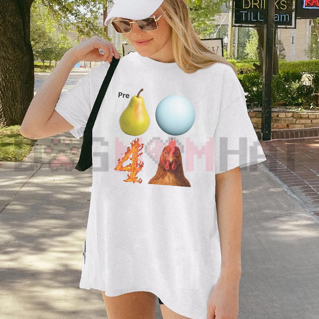 Pear-Shaped Planet Rooster Quirky Meme Graphic T-Shirt