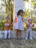 Thanksgiving Boys Embroidered Shirt Gingham Pants Set Fall Outfit