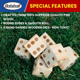 Bolaball Giant Wooden Yard Dice Set - 3.5" Medium Brown Dice with Carry Bag for Outdoor Games, BBQ, and Parties