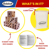 Bolaball Giant Wooden Yard Dice Set - 3.5" Medium Brown Dice with Carry Bag for Outdoor Games, BBQ, and Parties