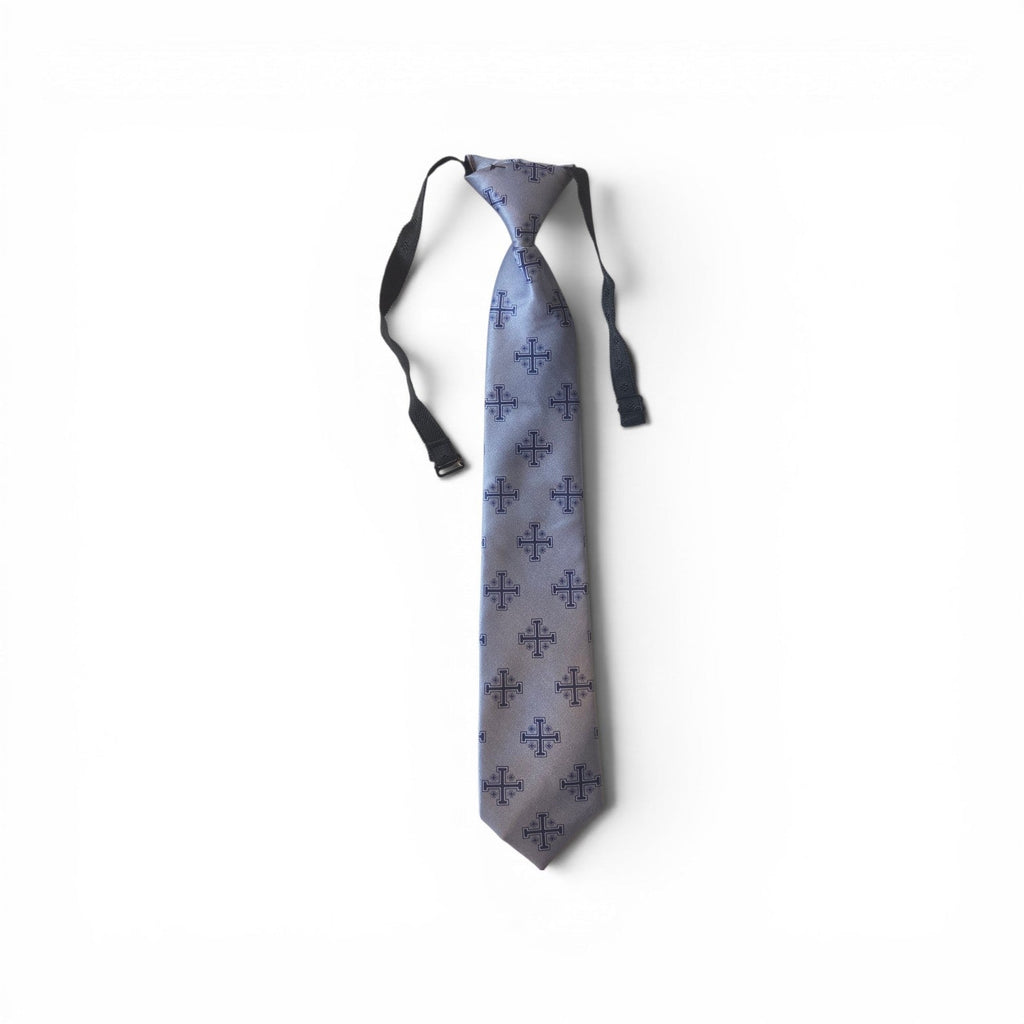 Boys Blue Jerusalem Cross Necktie with White Accents