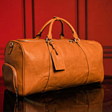 Brown Tumbled Leather 2 Bag Set (Commuter Backpack and Duffle Bag)