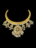 DNS189 Gold-Plated jadau Floral Hasli Necklace with jhumka earrings tika – Handcrafted Traditional Set ( READY TO SHIP )