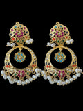DNS195 Navratan jadau necklace set in fresh water pearls ( READY TO SHIP )