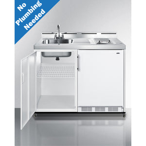 48 Wide Mobile All-In-One Kitchenette With 2-Burner 115V Radiant Cooktop, Refrigerator-Freezer, And No-Plumbing Sink With Wate