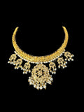 DNS189 Gold-Plated jadau Floral Hasli Necklace with jhumka earrings tika – Handcrafted Traditional Set ( READY TO SHIP )