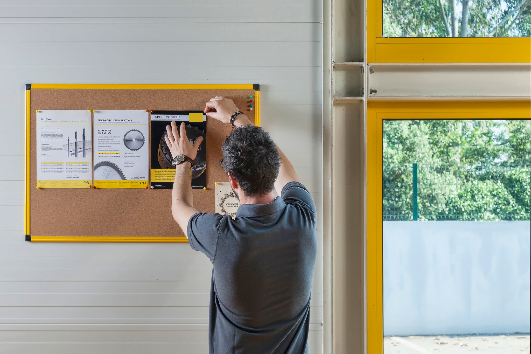 Industrial Ultrabrite Cork Bulletin Board, 36 X 48, Yellow Frame