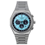 Citizen Zenshin Chronograph Super Titanium Ice Blue Dial Eco-Drive Ca4610-85M 100M MenS Watch