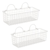 Medium Antique White Wire Wall Basket Set/2