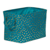 Polyester Bin Dots Gold / Teal Rectangle Medium 16X10X12