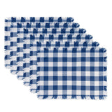Dii Navy Heavyweight Check Fringed Placemat (Set Of 6)