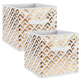 Dii Nonwoven Polyester Cube Double Diamond White/Gold Square (Set Of 2)
