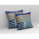 Flower Castle Patchwork Broadcloth Indoor Outdoor Pillow, Zippered, Navyblueorange
