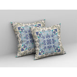 Rose Box Broadcloth Indoor Outdoor Pillow, Zippered, Offwhiteblue