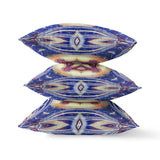 Pastel Floral Squares Broadcloth Indoor Outdoor Zippered Pillow Blue Muted Orange Cream